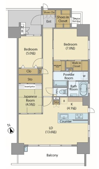 間取　東南角住戸で日照良好！