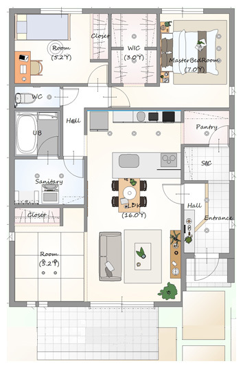 B区画プラン例　平屋間取図