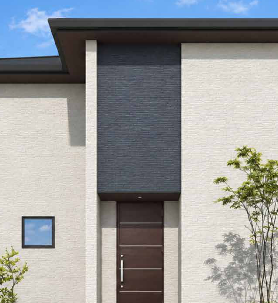 建物の角に高さのある壁を設けたF-Wall